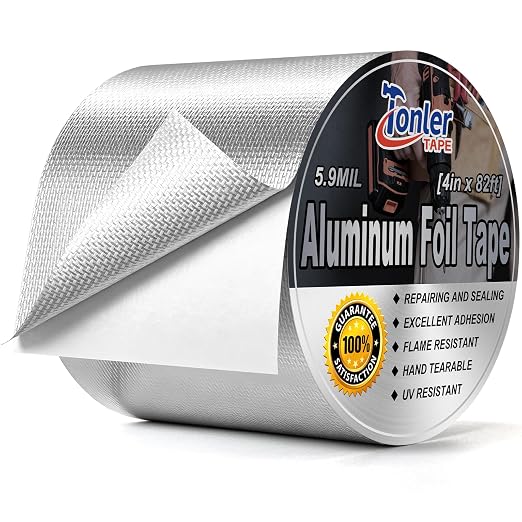 Fiberglass Aluminum Foil Tape 4in×82ft, Heavy Duty Flame Retardant Heat Shield, Reflective Thermal Insulation Adhesive for Exhaust Pipe, Muffler, Automotive & HVAC Duct Sealing