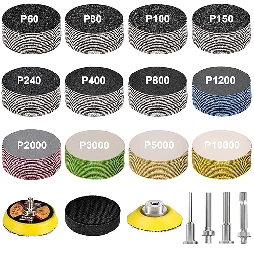 187 Pieces 2 Inch Sanding Disc, GOH DODD Wet Dry Sandpaper with Interface Pad and Backer Plate 1/4" Shank, 60-10000 Grits Grinding Abrasive Sand Paper for Auto Metal Glass Resin Wood Sanding