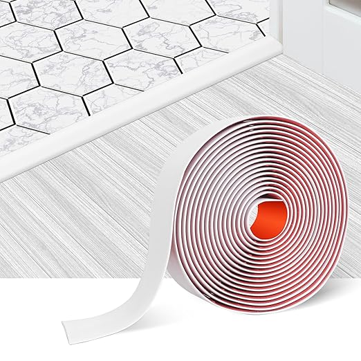 Floor Transition Strip Self Adhesive Floor Cover Strips Laminate 1.57" Wide Vinyl Flat Divider Transitions (4cm, 10Ft, White)