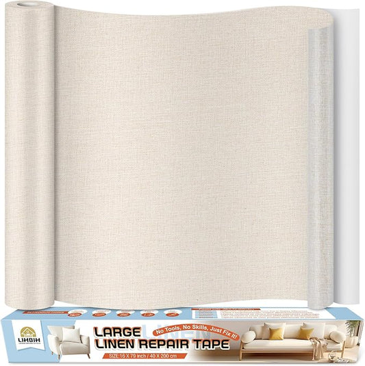Linen Fabric Repair Tape 16x79 Inch, Self Adhesive Couch Patch Repair Fabric Tape for Furniture, Linen Patch Kit for Couch, Carpet, Upholstery, Chair, Sofa, Cushion, Bag (Beige)
