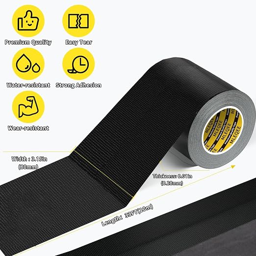 Duct Tape Heavy Duty Single Sided, Strong Adhesive High Strength, Waterproof Mesh Tape for Indoor and Outdoor Repairing Sealing Bonding, Easy Use Hand Tearable, 3.15 Inch x 33 Feet, Black
