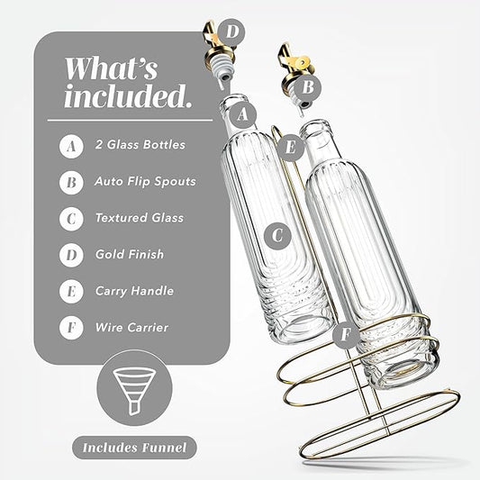 COOK WITH COLOR Glass Olive Oil Bottle Dispenser - 2 Pack- 17oz Oil and Vinegar Cruet - Olive Oil Carafe Decanter for Kitchen, Elegant Fluted, Clear