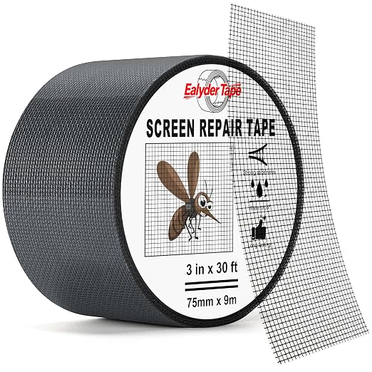 3″ X 30 FT Black Window Screen Repair Tape, Strong Adhesive Fiberglass Mesh Patch for Window & Door Screen Tears