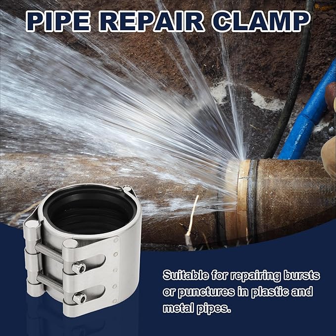 HARFINGTON Pipe Repair Clamp 3" OD 74mm-79mm 304 Stainless Steel Leak Sealer Emergency Pipe Repair for Plastic Metal Tubing Water Gas Oil Lines, Silver