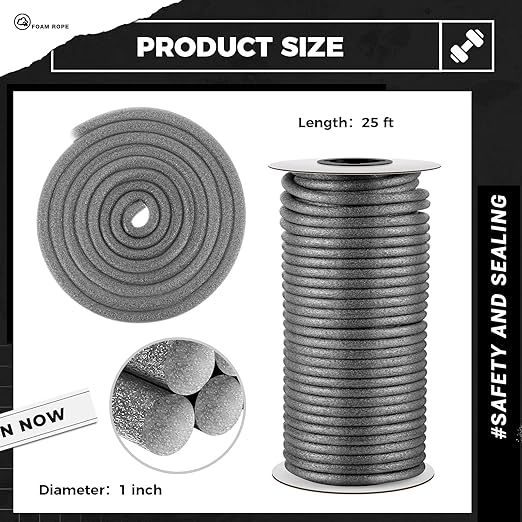 MotiMind 1 Inch x 25 ft Foam Backer Rod for Gaps Joints Concrete Crack Filler Caulk Saver Bulk Foam Backing Rod Concrete Filler Rope for Weather Stripping Door Seal(Gray)