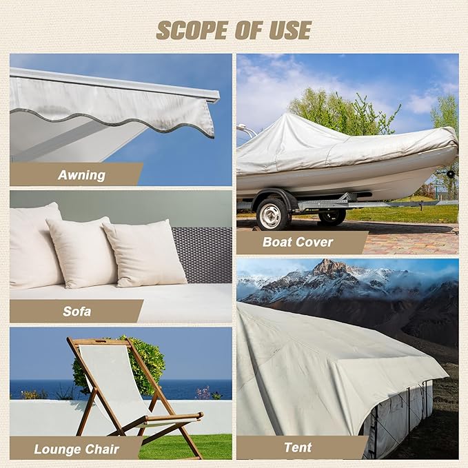 OAZ 16 x 79 inch Canvas Repair Patches Canvas Fabric Patch Self-Adhesive Fabric Repair Tape Waterproof Outdoor Gear Patch Kit for Boat Cover Awning Sofa Chair Couch Tent Bag (Ivory White)
