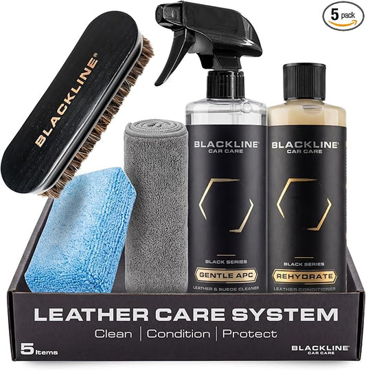 Blackline Leather Cleaner and Conditioner Care Kit with Microfiber Towel, 2 16 Fl Oz Bottles, Gentle APC and Leather Rehydrate, Cleans and Conditions Leather Car Interiors Bags Furniture & More