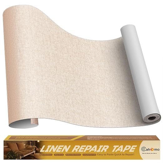 Linen Repair Tape 16x90 inch, Self Adhesive Fabric Patches, Couch Repair Patch Kit, Fabric Repair Tape for Furniture, Sofas, Carpet, DIY, Headboards, Chairs, Pillows, Linen Goods - Beige