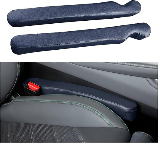 Car Seat Gap Filler, 2PCS Soft Foam Leather Vehicle Seat Crevice Blocker Stop Things from Dropping, Automotive No Drop Plug Guard Gap Stopper, Universal for Truck SUV RV (Dark Blue)