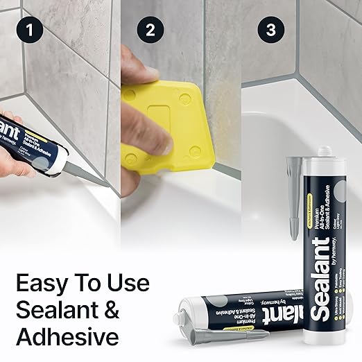 Light Gray Kitchen & Bathroom Sealant & Adhesive Hybrid Polymer | Superior to Silicone Caulk Sealant | Waterproof, Odorless, Paintable | Ideal for Around Bathtub, Shower, Kitchen - 300ml 1 Pack
