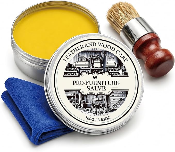 Wood Repair & Furniture Salve - Leather Furniture Salve & Brush Set, Leather Couch Conditioner for Wood & Leather Conditioner, with Furniture Wax, Prevents Cracking & Fading