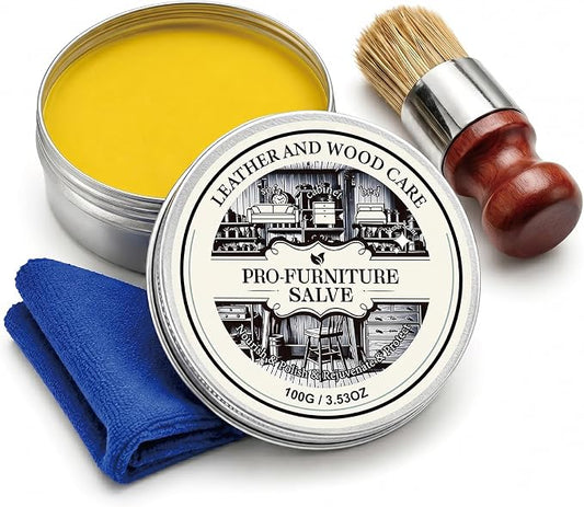 Wood Repair & Furniture Salve - Leather Furniture Salve & Brush Set, Leather Couch Conditioner for Wood & Leather Conditioner, with Furniture Wax, Prevents Cracking & Fading