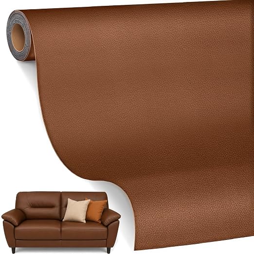 SYRKRC Leather Self Adhesive Leather Repair Set, Leather Repair Patch, Faux Leather Patches, Leather Repair and Renovation for Sofa, Car Seats, Leather headboard, Handbags (Brown, 17 x 79 Inch)