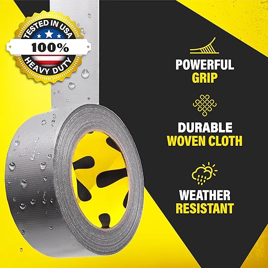 24 Pack Duct Tape Heavy Duty Waterproof - 2 In x 90 Ft - All-Weather, Silver, Easy to Tear, Strong Hold, No Residue, Gray Bulk Waterproof Tape for Repairs, DIY, Sealing, B2B, Home, Office, Outdoor Use