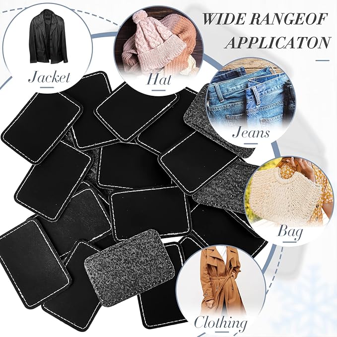 Dunzy 60 Pcs Leather Hat Patches Blank Leatherette Hat Patch with Adhesive Rectangle Laserable Leatherette Patch for Hats Custom Fabric Sew Laser Engraving DIY(Black,3 x 2 Inch)