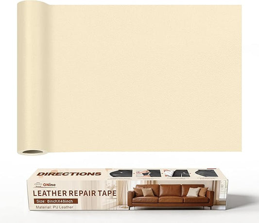 ONine Leather Repair Tape,Self Adhesive Leather Repair Patch,Leather Patches for Furniture,Sofa,Car Seats,Office Chair. Vinyl Repair Kit 8x48in(White Khaki)