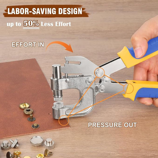 200 Sets Leather Snap Fasteners Kit – 40 Sets 15mm Snap Buttons and 160 Sets Double Cap Rivets（6mm & 8mm Height in 4 Colors with Press Pliers – for Leather Craft, Jeans, Jackets, Bags, DIY Repair