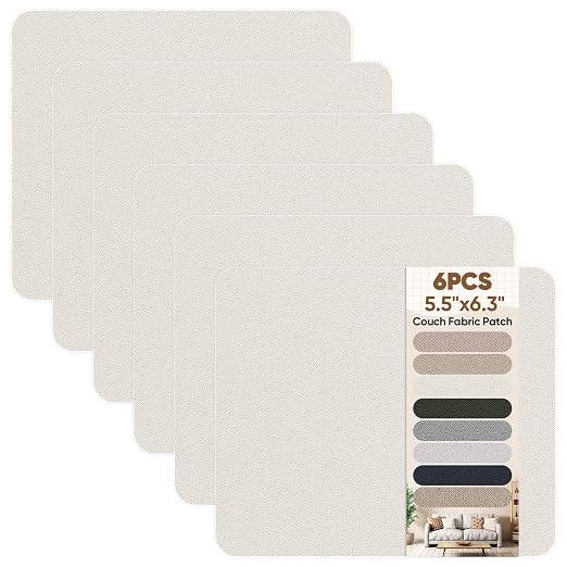 Suede Couch Patch Repair Fabric,6-Piece Self-Adhesive Microfiber Patches，Quick Fix Sofa Chair Car Seat,Furniture & Upholstery Repair Kit. (Pure White)