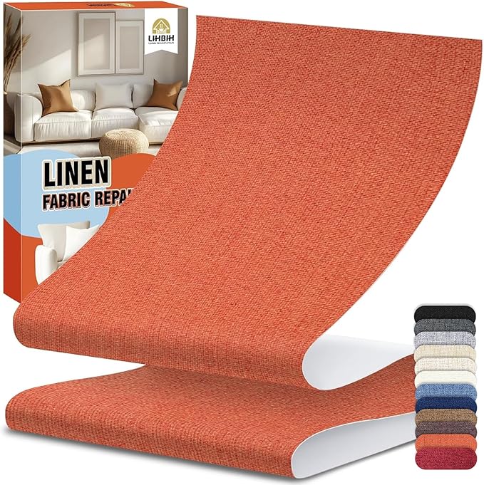 Linen Fabric Repair Tape 4.7x63 Inch, Self Adhesive Couch Patch Repair Fabric Tape for Furniture, Linen Patch Kit for Couch, Carpet, Upholstery, Chair, Sofa, Cushion, Bag (Brick Red)