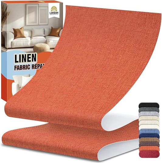 Linen Fabric Repair Tape 4.7x63 Inch, Self Adhesive Couch Patch Repair Fabric Tape for Furniture, Linen Patch Kit for Couch, Carpet, Upholstery, Chair, Sofa, Cushion, Bag (Brick Red)