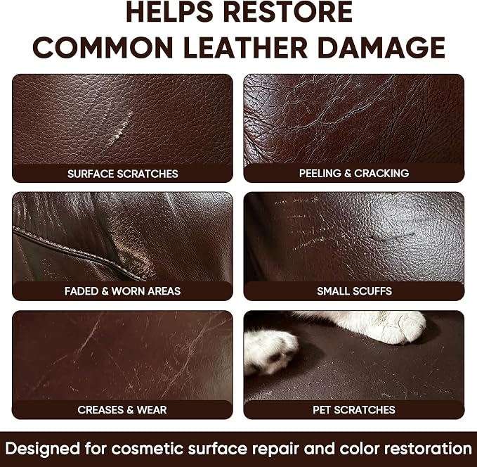 Leather & Vinyl Repair Kit, DIY Color Repair for Cracks,Scratches, Brown | Blendable Colors; Flexible Formula; Strong Adhesion; Smooth Finish; Fast Drying; Long-Lasting Repair