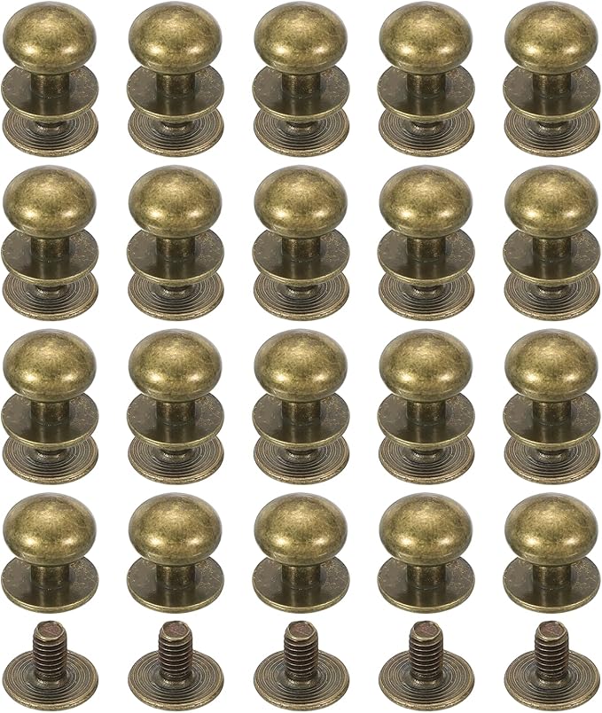 PATIKIL 12 mm Leather Rivets, 20 Sets Ball Head Stud Screw Back Round Head Button Chicago Screw Nipple Stud Rivet for Leather DIY Craft Handbag Belt Repairs, Bronze