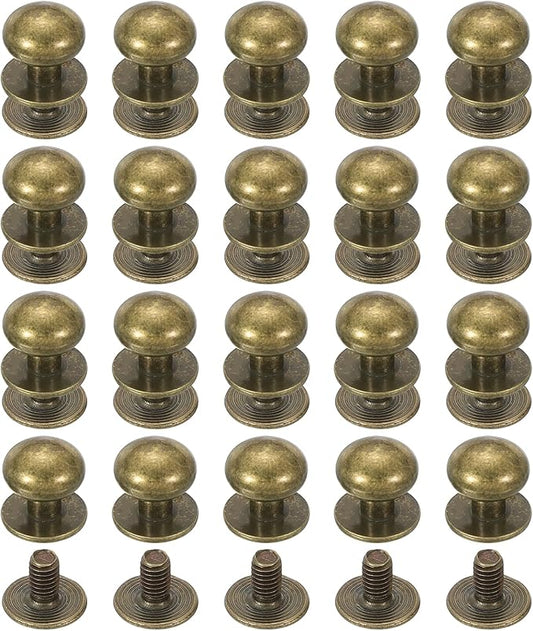 PATIKIL 4 mm Leather Rivets, 20 Sets Ball Head Stud Screw Back Round Head Button Chicago Screw Nipple Stud Rivet for Leather DIY Craft Handbag Belt Repairs, Bronze