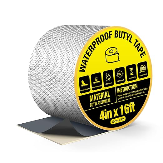 Super Waterproof Butyl Tape 4 Inch, 4" x 16ft Super Sticky Aluminum Foil Tape Leakproof Sealant Tape for Metal Roofing, RV Roof Repair, Gutter Leak, Boat, Pipe, Window & Glass Sealing
