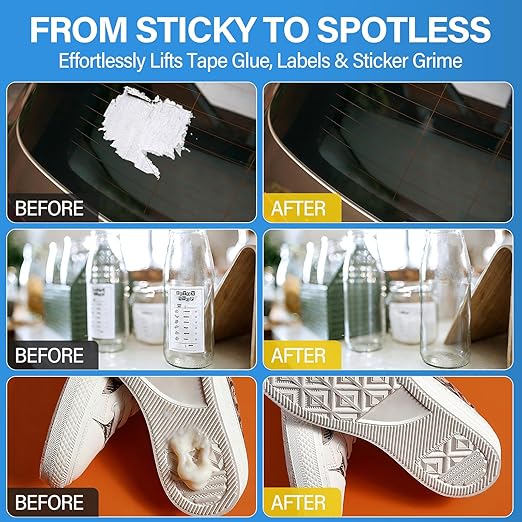 Adhesive Remover Spray 10.6 oz – Removes Stickers, Labels, Tape Residue, Glue, Chewing Gum & Caulk – Works on Metal, Glass, Plastic, Car Paint & Hard Surfaces – Sticker & Glue Cleaner with Scraper