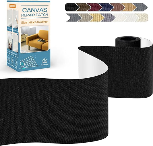 KING MOUNTAIN Canvas Repair Tape,Outdoor Gear Patch, 4×63 Inches,Waterproof,Self-Adhesive for Repairing Boat Covers,Sun Shades,Sofas,Tents,Lounge Chairs,Awnings (Black)