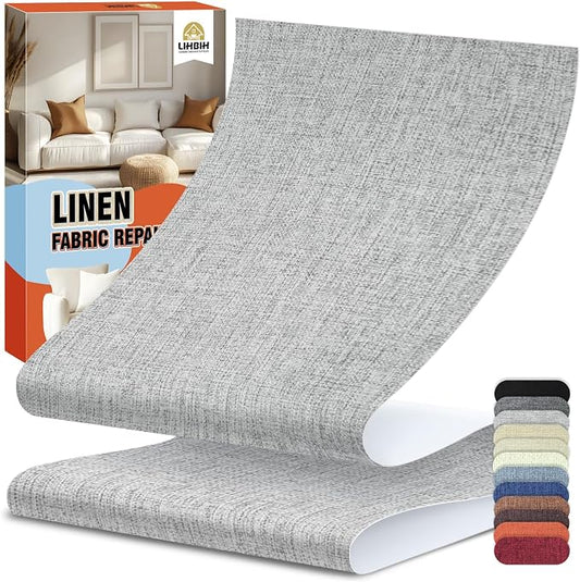 Linen Fabric Repair Tape 4.7x63 Inch, Self Adhesive Couch Patch Repair Fabric Tape for Furniture, Linen Patch Kit for Couch, Carpet, Upholstery, Chair, Sofa, Cushion, Bag (Light Grey)