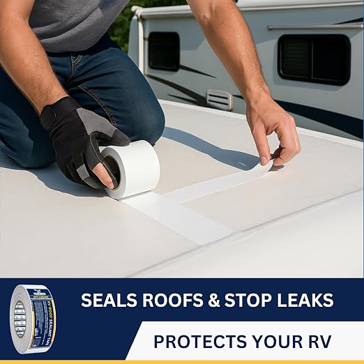 2 Pack Buck RV Roof Sealant Tape – 6 Inch x 55ft, 40 Mil – Waterproof RV Tape for Roof Repair, Seams, Skylights, Vents & Window Leaks on Camper, Trailer & Boat, UV Resistant & Weatherproof, White