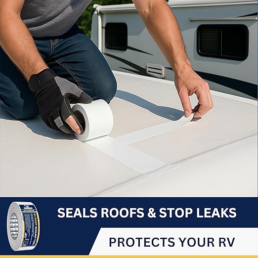 4 Pack Buck RV Roof Sealant Tape – 3 Inch x 55ft, 40 Mil – Waterproof RV Tape for Roof Repair, Seams, Skylights, Vents & Window Leaks on Camper, Trailer & Boat, UV Resistant & Weatherproof, White