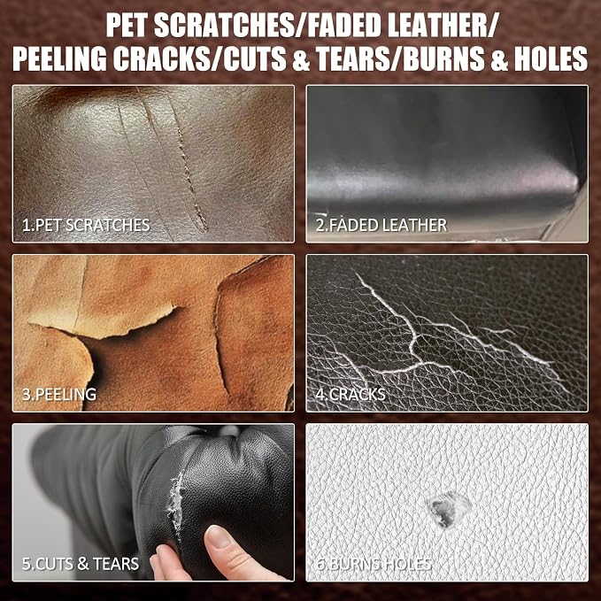 Black Leather Repair Kit for Furniture, Leather Couch Repair Kit for Car Interior, Car Seats, Sofa, Jacket and Purse, Vinyl Repair Kit with Color Matching Guide, Restores Artificial, Genuine Pleather