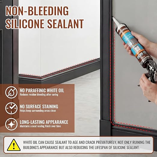8 Pack Black Silicone Caulk, Neutral Black Caulking Waterproof, 10.1OZ Silicone Sealant for Filling Gaps and Cracks, Shower, Bathroom, Windows & Doors, Bathtub, RV, Pest Entry Blocking