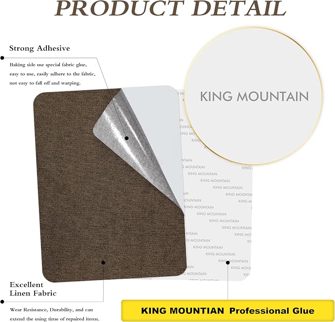 KING MOUNTAIN Fine Linen Repair Patches, Self-Adhesive Linen Fabric Patches, 8X11 inch 2 PCS, Multi Color, Can be Used for Linen Sofa Repair (Dark Brown,8" x 11"-2PCS)