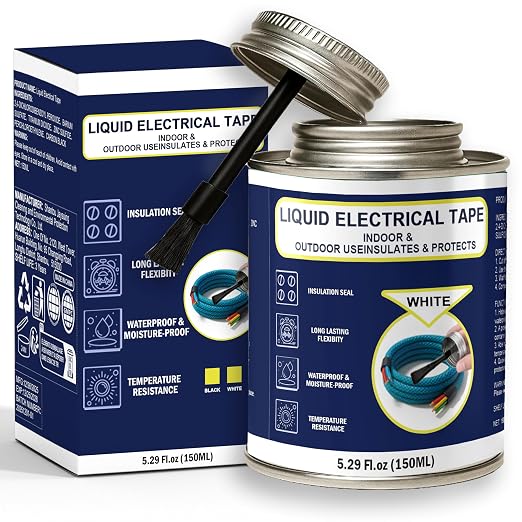5.29OZ Liquid Electrical Tape, White Insulating Glue with Brush Cap, Waterproof & Flexible Rubber Coating, Quick-Drying for Wires, Cables, Outdoor Electrical Connectors, Marine, Automotive Use