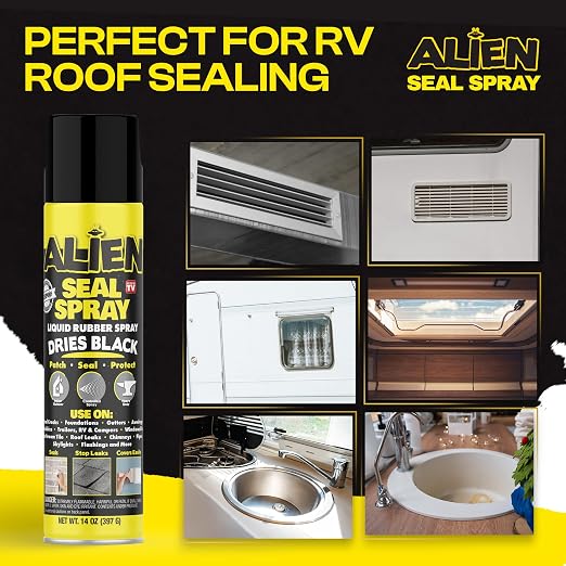 Alien Tape Waterproof Sealant Spray, RV Roof Sealant, Rubber Spray Prevents, Patches & Seals Leaks, Waterproof, Protects Surfaces, Works on Most Materials, Dries Black - 1 Can (14 Oz)