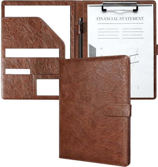 Zreal Padfolio Portfolio Binder with Clipboard & Card Holder, Faux Leather File Folder, Folio Resume Paper Organizer for A4 Letter Size Document, Legal Pad Holder for Women Man (Brown)