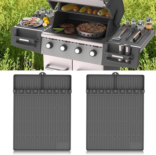 Silicone Grill Mat Compatible with Blackstone, BBQ Griddle Tools Mat with Drip Pad, Large Spatula Holder for Outdoor Kitchen Counter, Gifts for Men (Gray)