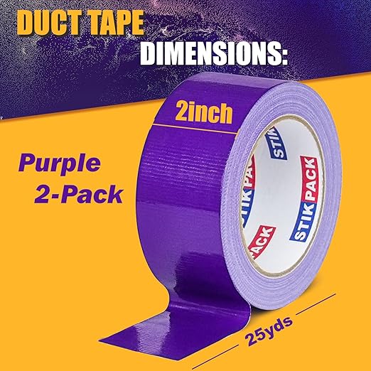 Colored Duct Tape, 2 Rolls Heavy Duty Purple Duct Tape 9 Mil x 2 Inch x 25 Yards Flexible, Strong, No Residue, Waterproof and Tear by Hand, Multi-Use for Indoor & Outdoor Repairs