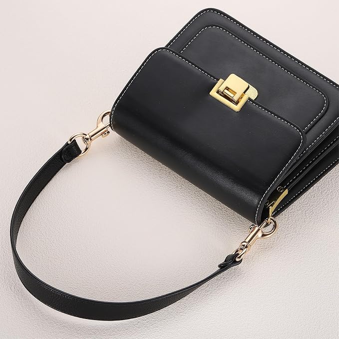 uxcell 19.29 Inch PU Leather Short Bag Strap with Clasp, Purse Handles Handbags Replacement Straps for Clutch Bag Underarm Bags, Dark Khaki, Grey Buckle