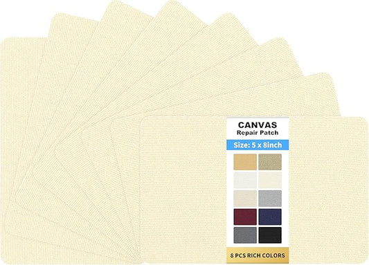 KING MOUNTAIN Canvas Repair Patch 5×8 Inch 8 Pcs Self-Adhesive Waterproof Fabric Patch for Sofas, Tents, Furniture,Tote Bags, Car Seats (Beige1.0)