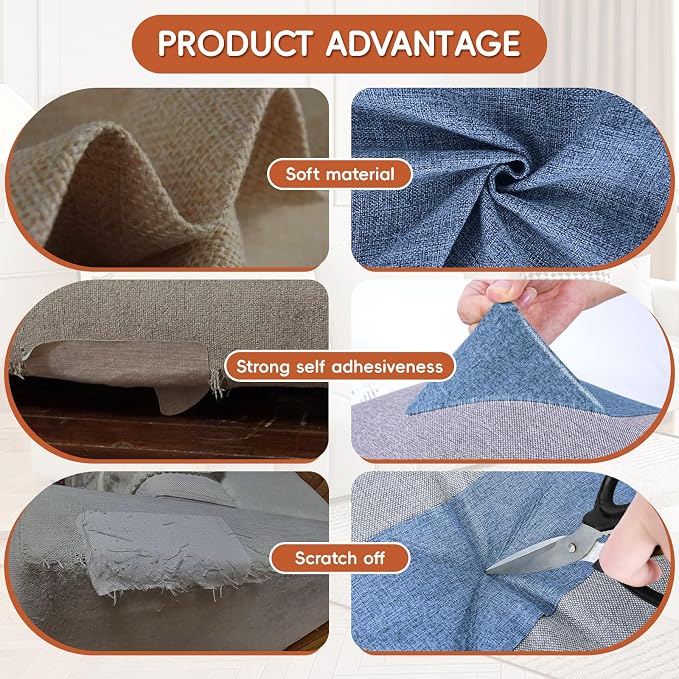 Linen Fabric Repair Tape 16x79 Inch, Self Adhesive Couch Patch Repair Fabric Tape for Furniture, Linen Patch Kit for Couch, Carpet, Upholstery, Chair, Sofa, Cushion, Bag (Blue)