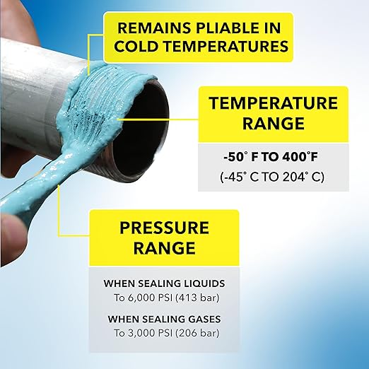 Gasoila NT Pipe Thread Sealant, High-Performance Leak Protection, NSF, Made in USA, Free of PFAS, 1/2 Pint Brush-in-Cap, -50°F to 400°F, for Metal & Plastic, Seals to 6,000 PSI