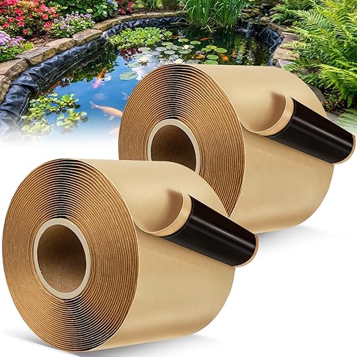 U0U 2PCS Pond Liner Seam Tape,4" x 20'Self Adhesive Double Sided Butyl Pond Seam Tape for EPDM Pond Liners,Waterproof Sealing Tape for EPDM Pond Liner Garden Cover Repair (4" x 20'-2Pack)
