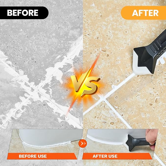 Sakerplus 3-in-1 Caulking Tool, Scraper & Silicone Trowel for Grout Removal and Caulk Smoothing, Sealant Application Tool for Bathroom Kitchen Tile Sink Window Frame (Classic Black, 1 Set)