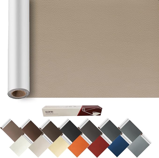ILOFRI Self Adhesive Leather Tape 60X17 inch, Durable Leather Repair Patch, Vinyl and Leather Repair Kit for Couches, Car Seats, Boat Seats, Sofa, Vinyl Upholstery, Chair, Bench - Ivory Brown #1