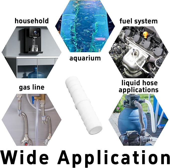 12Pcs 5/8" x 5/8" Plastic Hose Barb Fittings, Barbed Splicer Mender Joint Adapter Union Connectors for Aquarium, Household, Fuel, Gas, Liquid, Air Hose Repair
