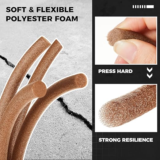 MotiMind 1/2 Inch x 200 ft Foam Backer Rod for Gaps Joints Concrete Crack Filler Caulk Saver Bulk Foam Backing Rod Concrete Filler Rope for Weather Stripping Door Seal (Brown)